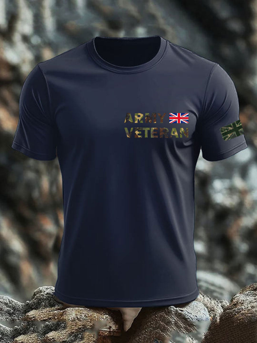 Men's British Veteran print imitation cotton short-sleeved T-shirt