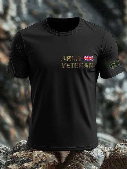 Men's British Veteran print imitation cotton short-sleeved T-shirt