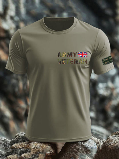 Men's British Veteran print imitation cotton short-sleeved T-shirt