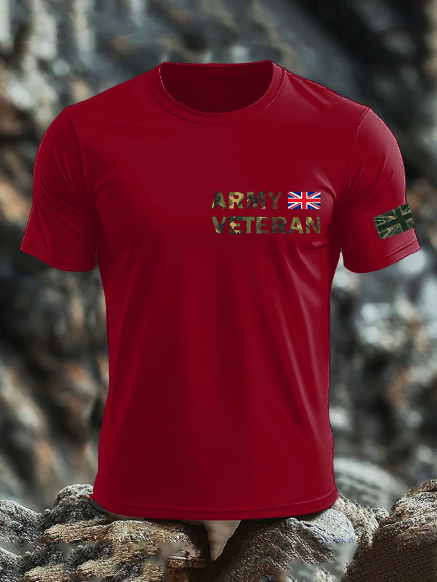 Men's British Veteran print imitation cotton short-sleeved T-shirt