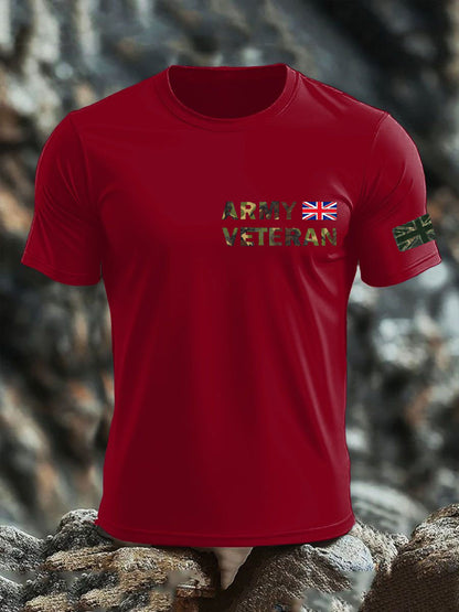 Men's British Veteran print imitation cotton short-sleeved T-shirt