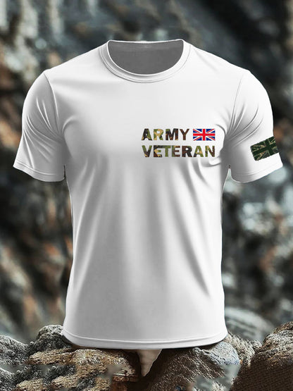 Men's British Veteran print imitation cotton short-sleeved T-shirt