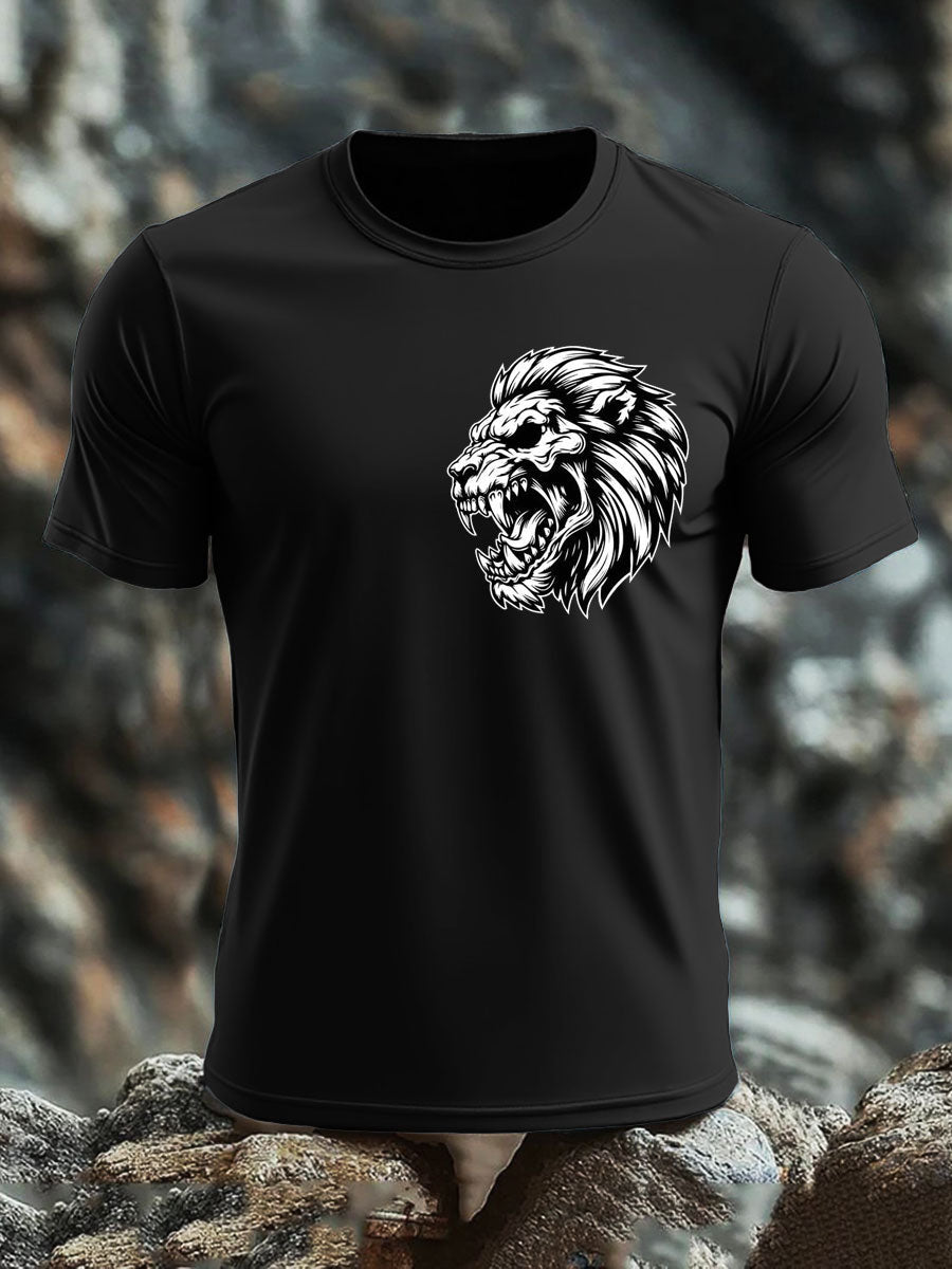 Men's Lion Head Print imitation cotton short-sleeved T-shirt