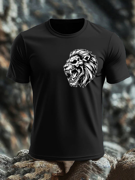 Men's Lion Head Print imitation cotton short-sleeved T-shirt