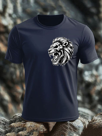Men's Lion Head Print imitation cotton short-sleeved T-shirt