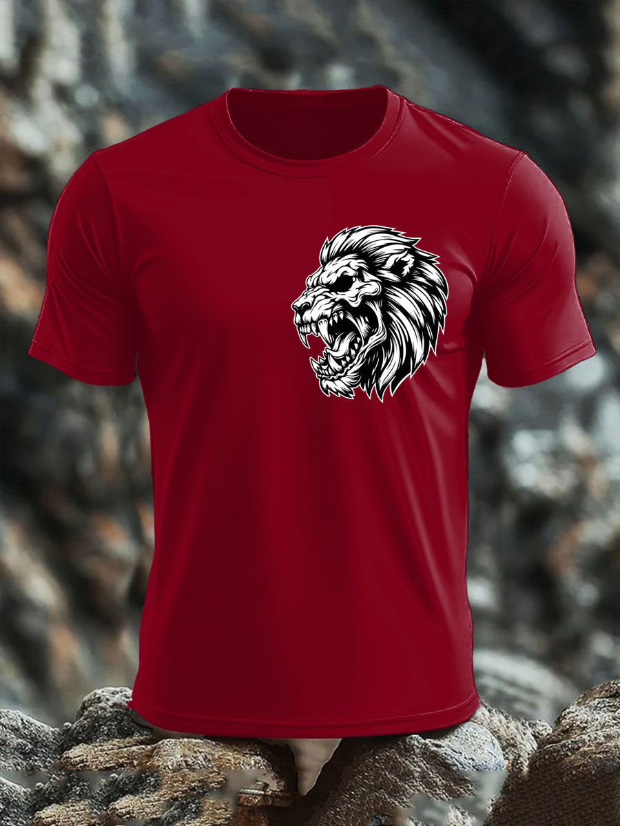 Men's Lion Head Print imitation cotton short-sleeved T-shirt