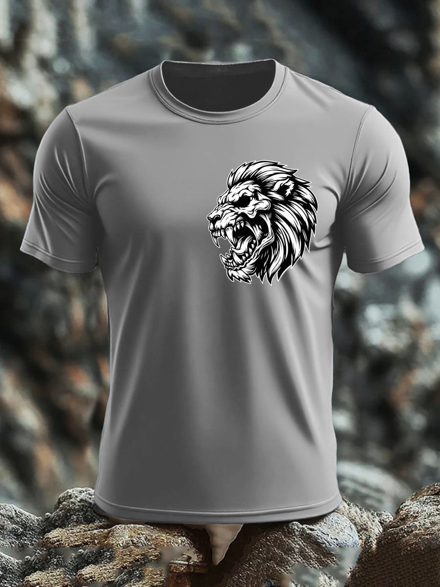 Men's Lion Head Print imitation cotton short-sleeved T-shirt