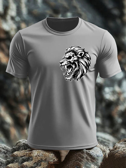 Men's Lion Head Print imitation cotton short-sleeved T-shirt