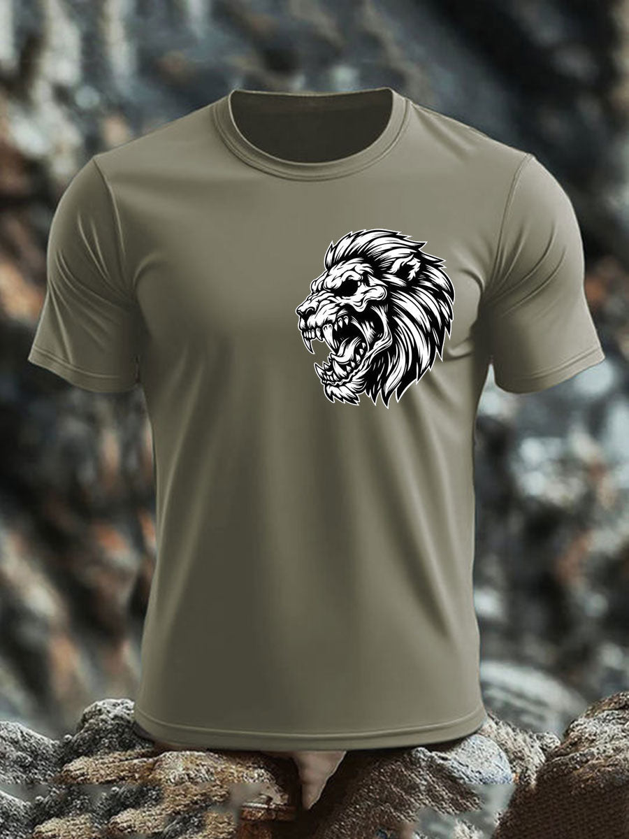 Men's Lion Head Print imitation cotton short-sleeved T-shirt