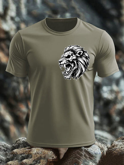 Men's Lion Head Print imitation cotton short-sleeved T-shirt