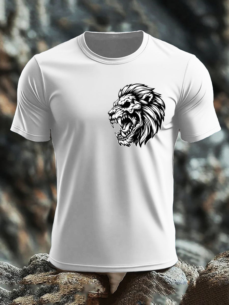 Men's Lion Head Print imitation cotton short-sleeved T-shirt