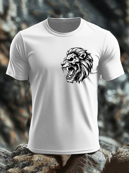 Men's Lion Head Print imitation cotton short-sleeved T-shirt