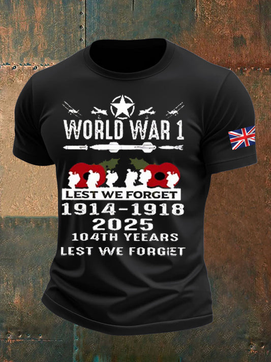Men's British Veteran Printed imitation cotton short-sleeved T-shirt