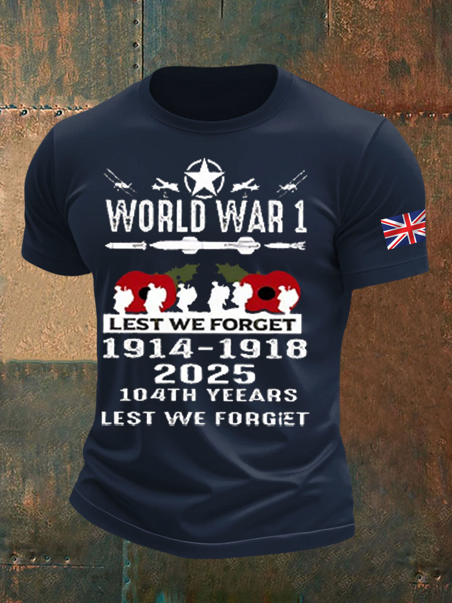 Men's British Veteran Printed imitation cotton short-sleeved T-shirt