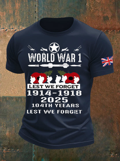 Men's British Veteran Printed imitation cotton short-sleeved T-shirt