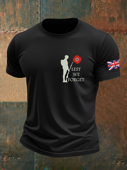 Men's British Veteran Printed imitation cotton short-sleeved T-shirt