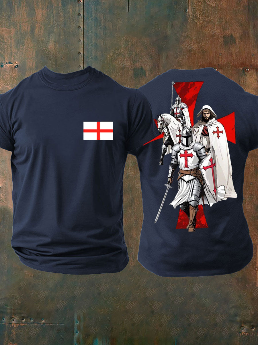 Men's  English Crusaders Printed imitation cotton short-sleeved T-shirt