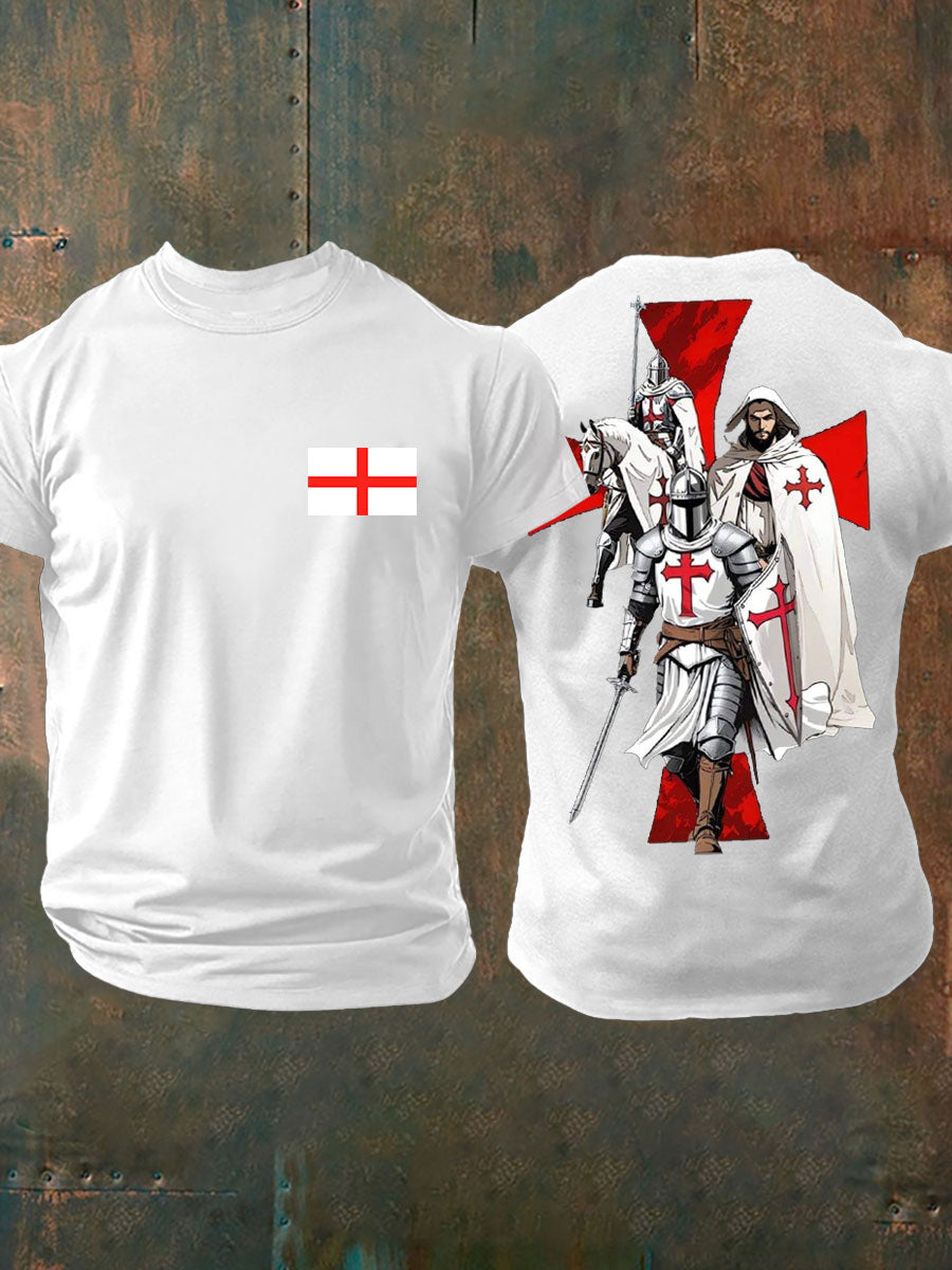 Men's  English Crusaders Printed imitation cotton short-sleeved T-shirt