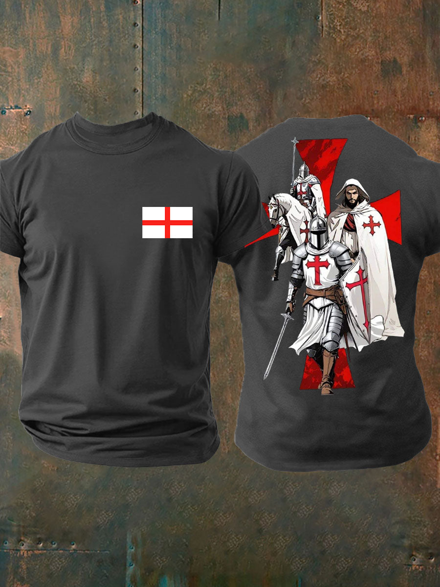 Men's  English Crusaders Printed imitation cotton short-sleeved T-shirt