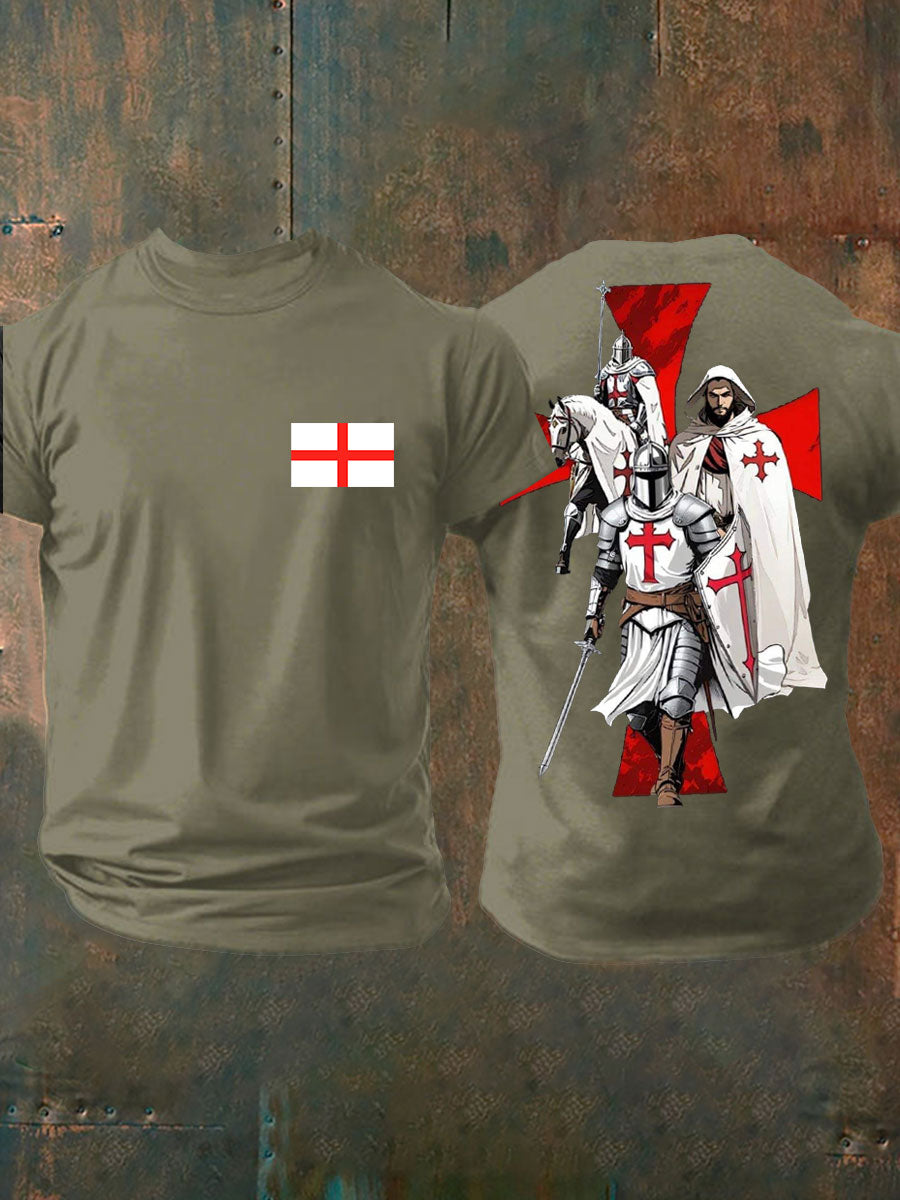 Men's  English Crusaders Printed imitation cotton short-sleeved T-shirt