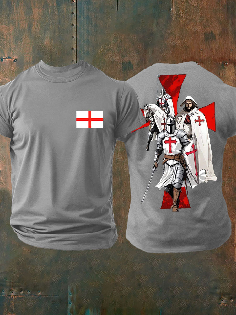 Men's  English Crusaders Printed imitation cotton short-sleeved T-shirt