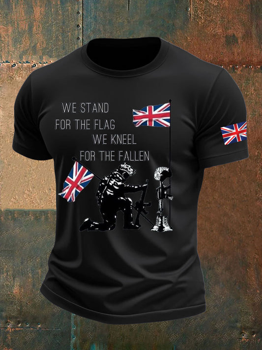 Men's British Veteran Printed imitation cotton short-sleeved T-shirt