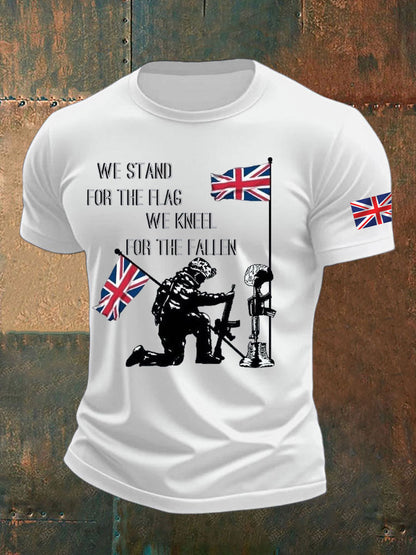 Men's British Veteran Printed imitation cotton short-sleeved T-shirt