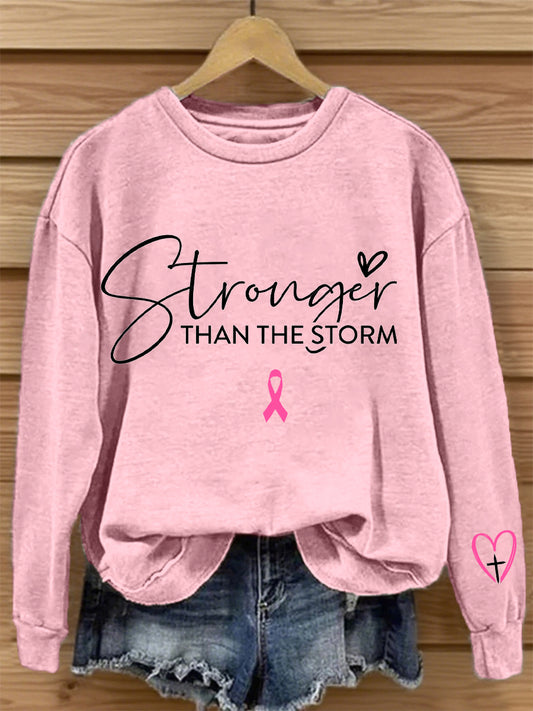 Women's Breast Cancer Awareness Stronger Than the Storm Print Sweatshirt