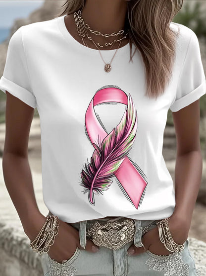 Women's Breast Cancer Awareness Pink Ribbon Short Sleeve  T-shirt