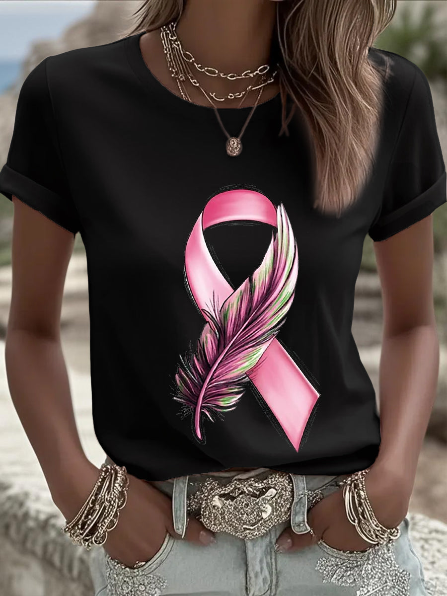 Women's Breast Cancer Awareness Pink Ribbon Short Sleeve  T-shirt