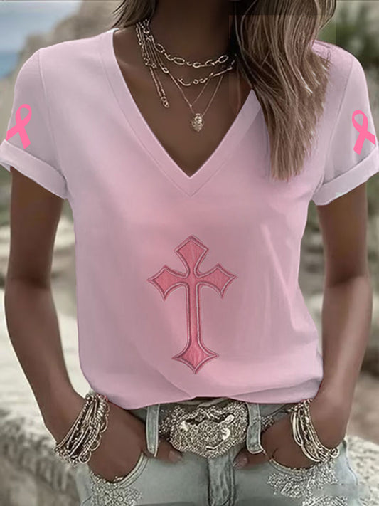 Women's Breast Cancer Awareness Cross T-Shirt