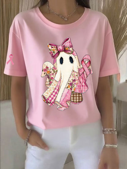 Women's Breast Cancer Awareness Pink Ribbon Print Casual T-shirt