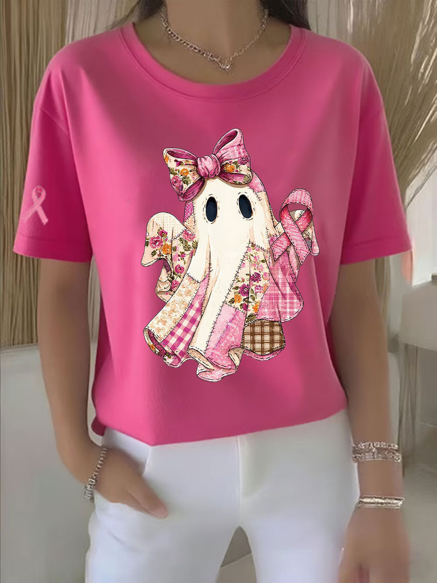 Women's Breast Cancer Awareness Pink Ribbon Print Casual T-shirt