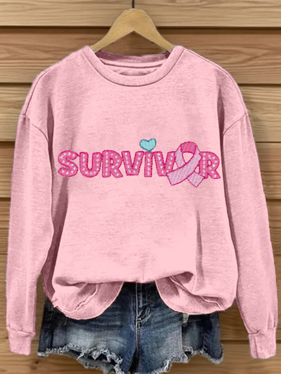 Women's Breast Cancer Awareness Survivor Embroidered Sweatshirt