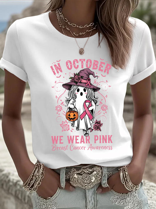 Women's Breast Cancer Awareness In October We Wear Pink Print Casual T-Shirt