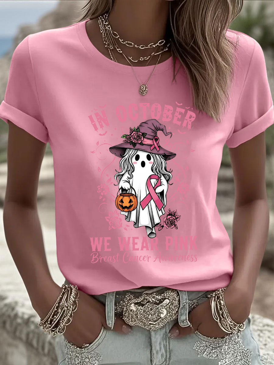 Women's Breast Cancer Awareness In October We Wear Pink Print Casual T-Shirt