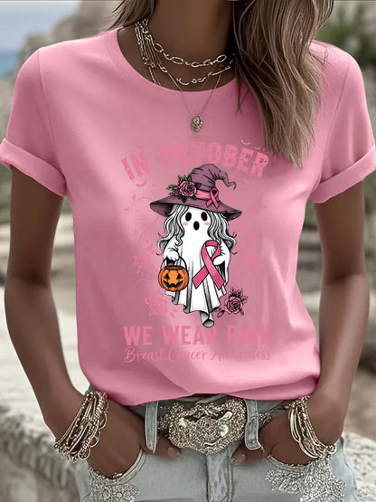Women's Breast Cancer Awareness In October We Wear Pink Print Casual T-Shirt
