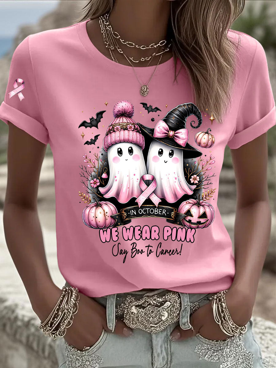 Women's Breast Cancer Awareness In October We Wear Pink Print Casual T-Shirt