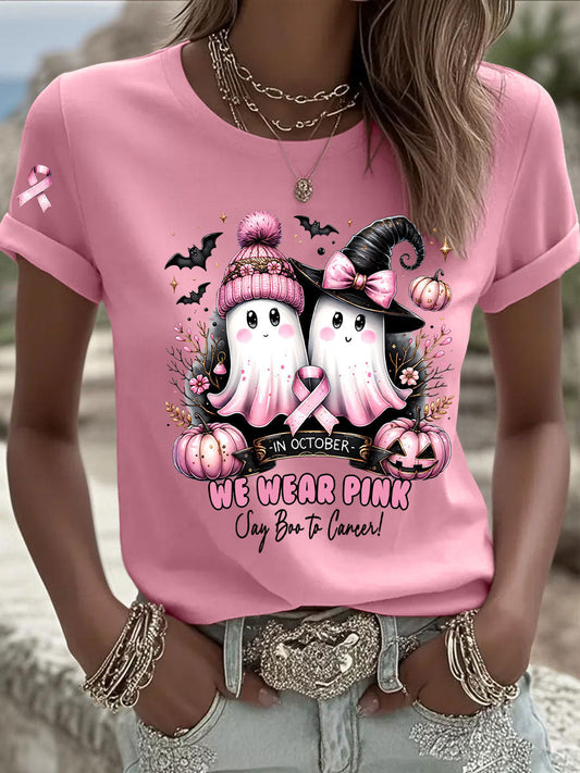 Women's Breast Cancer Awareness In October We Wear Pink Print Casual T-Shirt