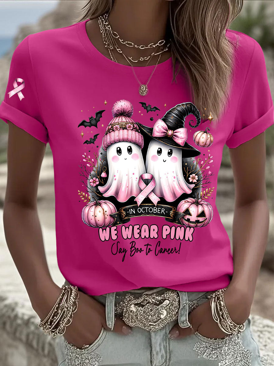 Women's Breast Cancer Awareness In October We Wear Pink Print Casual T-Shirt
