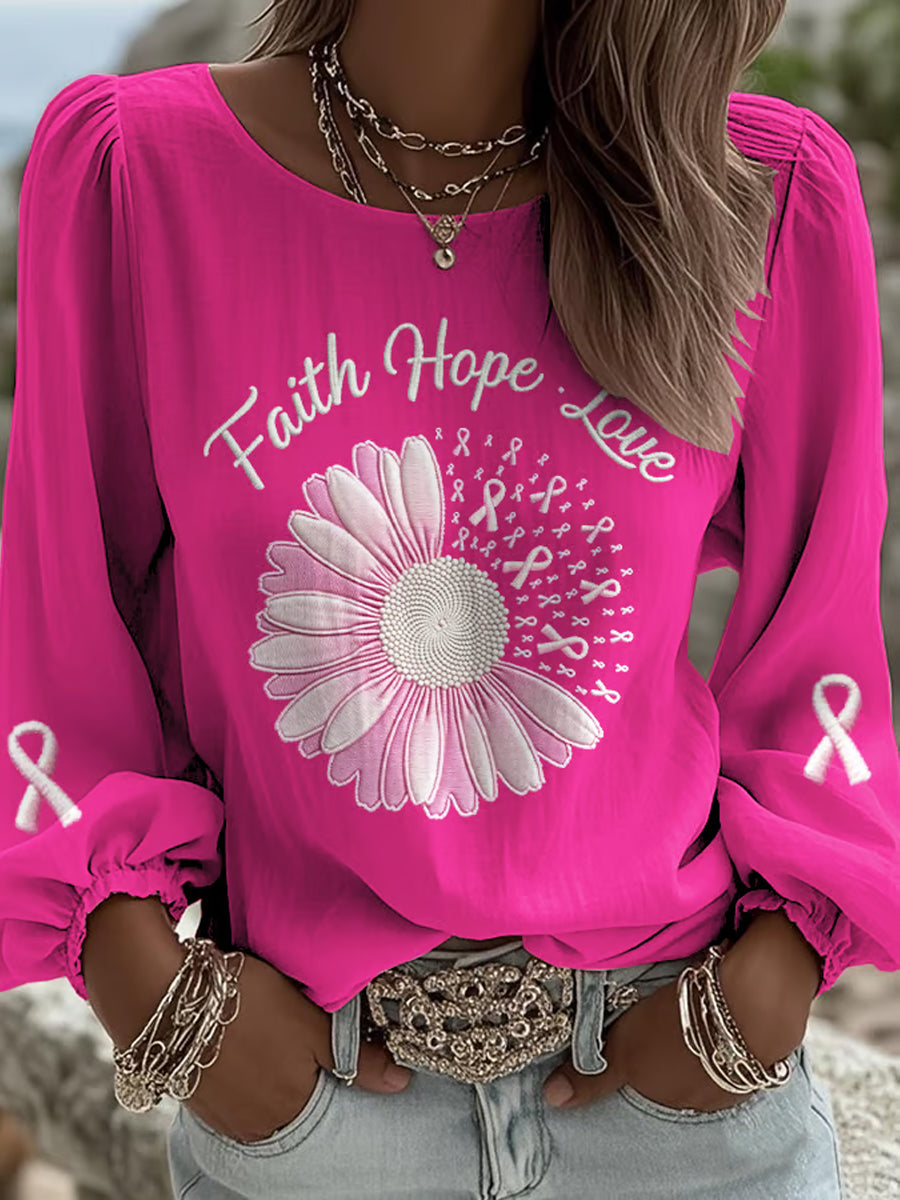 Women's Breast Cancer Awareness Pink Hummingbird Pink Ribbon Print Casual Shirt