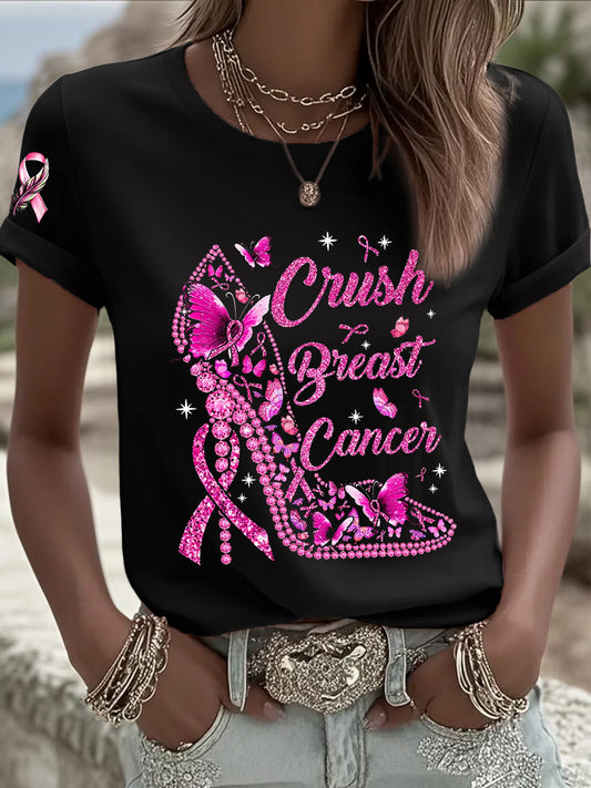 Women's Breast Cancer Awareness Crush Breast Cancer Pink Ribbon Short Sleeve T-shirt