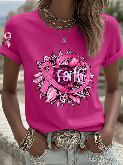 Women's Breast Cancer Awareness Pink Ribbon Short Sleeve  T-shirt