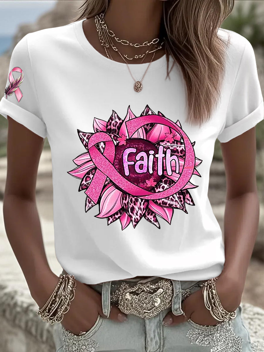 Women's Breast Cancer Awareness Pink Ribbon Short Sleeve  T-shirt
