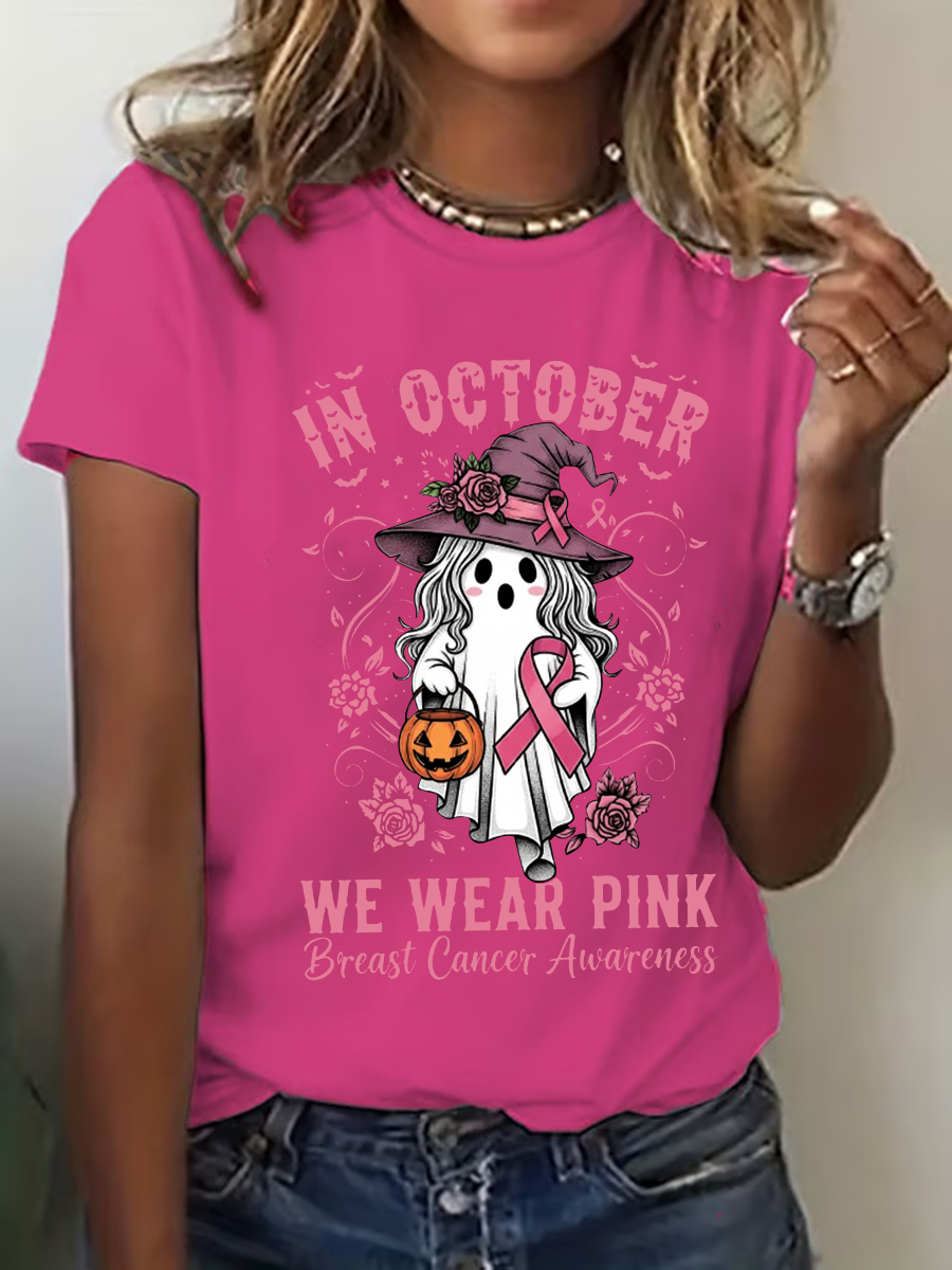 Women's Breast Cancer Awareness In October We Wear Pink Print Casual T-Shirt