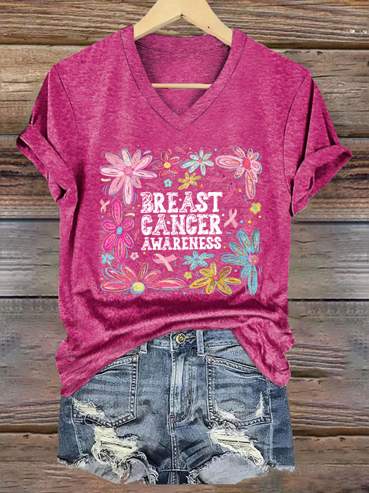 Women's Breast Cancer Awareness Print Casual T-Shirt
