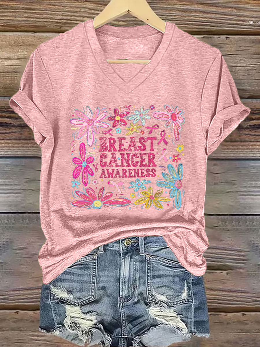 Women's Breast Cancer Awareness Print Casual T-Shirt