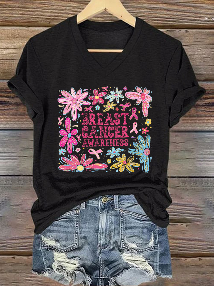 Women's Breast Cancer Awareness Print Casual T-Shirt
