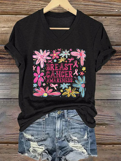 Women's Breast Cancer Awareness Print Casual T-Shirt