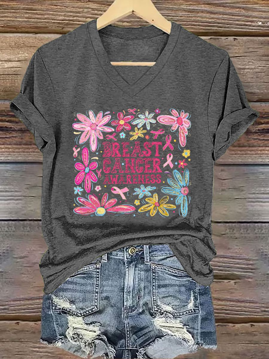 Women's Breast Cancer Awareness Print Casual T-Shirt